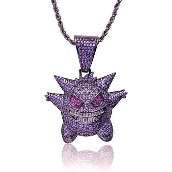 GENGAR Pokemon Chain Purple Stainless Steel jewelry thick cuban necklace men NWT - Picture 1 of 7